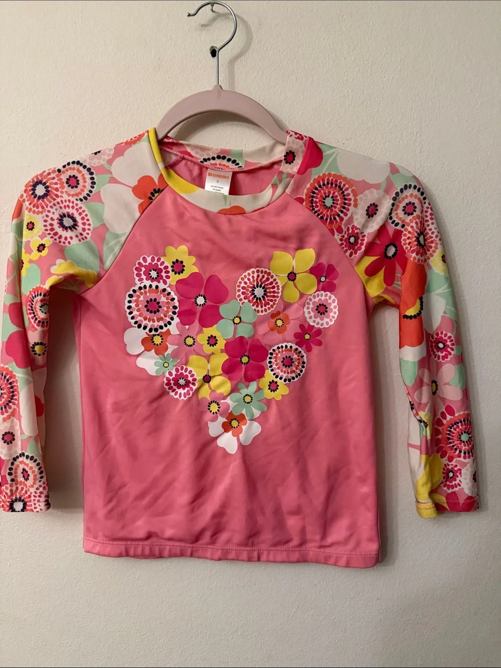Gymboree Pink Floral Heart Rashguard with Multicolor Flower Sleeves 99